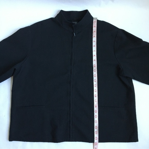 Eileen Fisher Crepe Zip Up Mock Neck Collar Lightweight Jacket Black Large - Picture 13 of 15